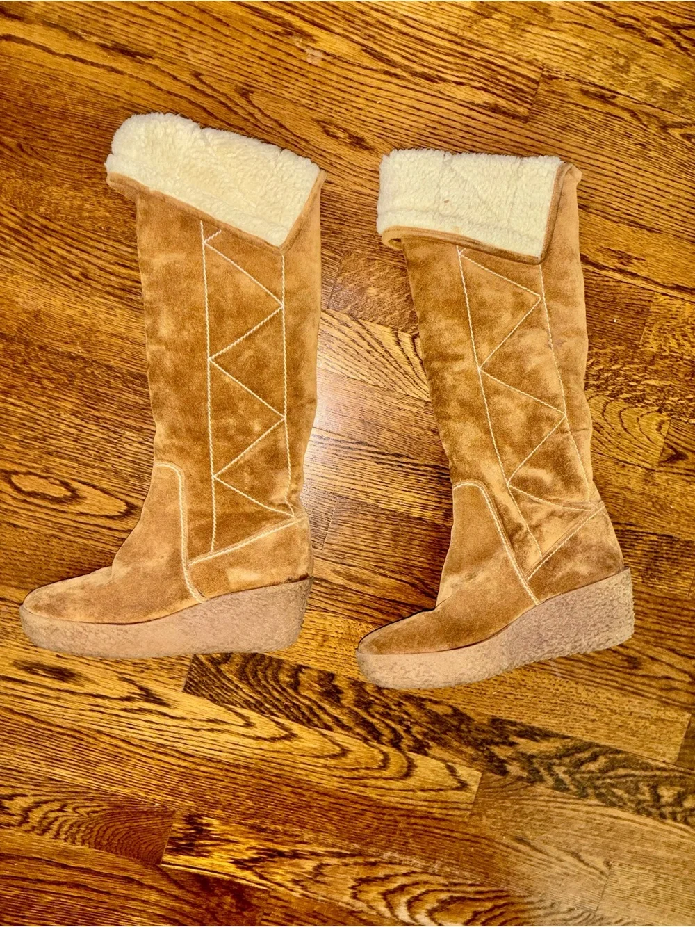 Michael Kors Crosby Vintage Y2K Suede Shearling Wedge 7 Boots Brown Winter Shoes